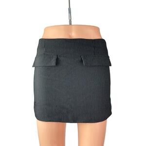 Superdown Black White Pinstriped Faux Pocket High Waist Pencil Mini Skirt Size S